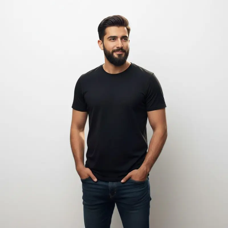 Plain blank t-shirt in poly-cotton blend — classic crew neck everyday tee