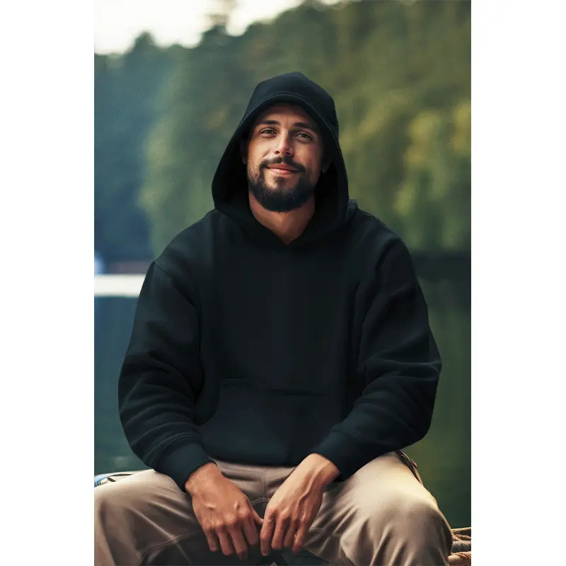 Plain hoodie in poly-cotton blend — blank everyday sweatshirt with kangaroo pocket