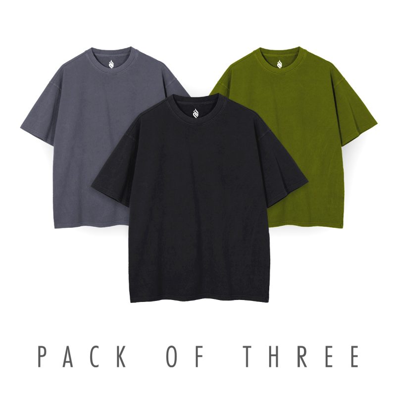 Pack of 3 Plain 90% Cotton Oversized Drop Shoulder Shirts