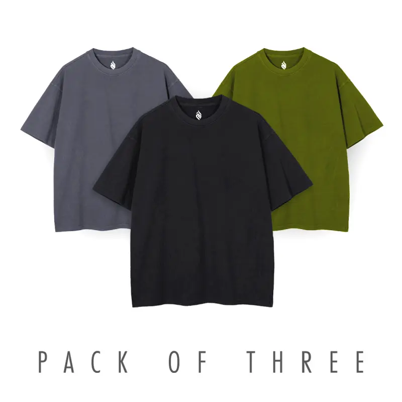 Pack of 3 Plain 90% Cotton Oversized Drop Shoulder Shirts