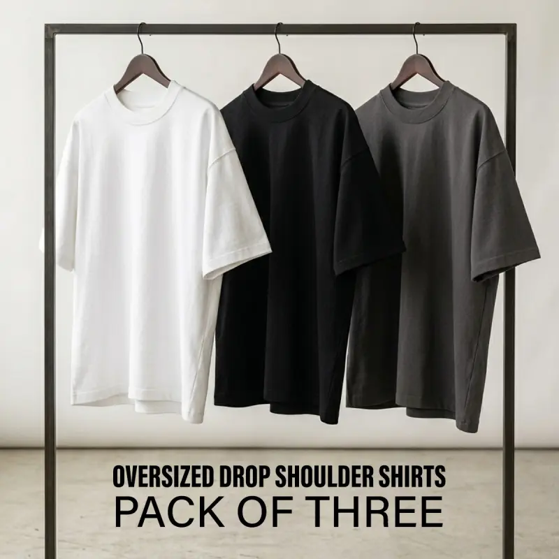 pack of three drop shoulder shirt for casual and formal wear