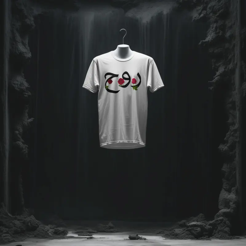 Ruh Soul Short Sleeves Shirt — Arabic روح calligraphy with red rose illustration Islamic tee