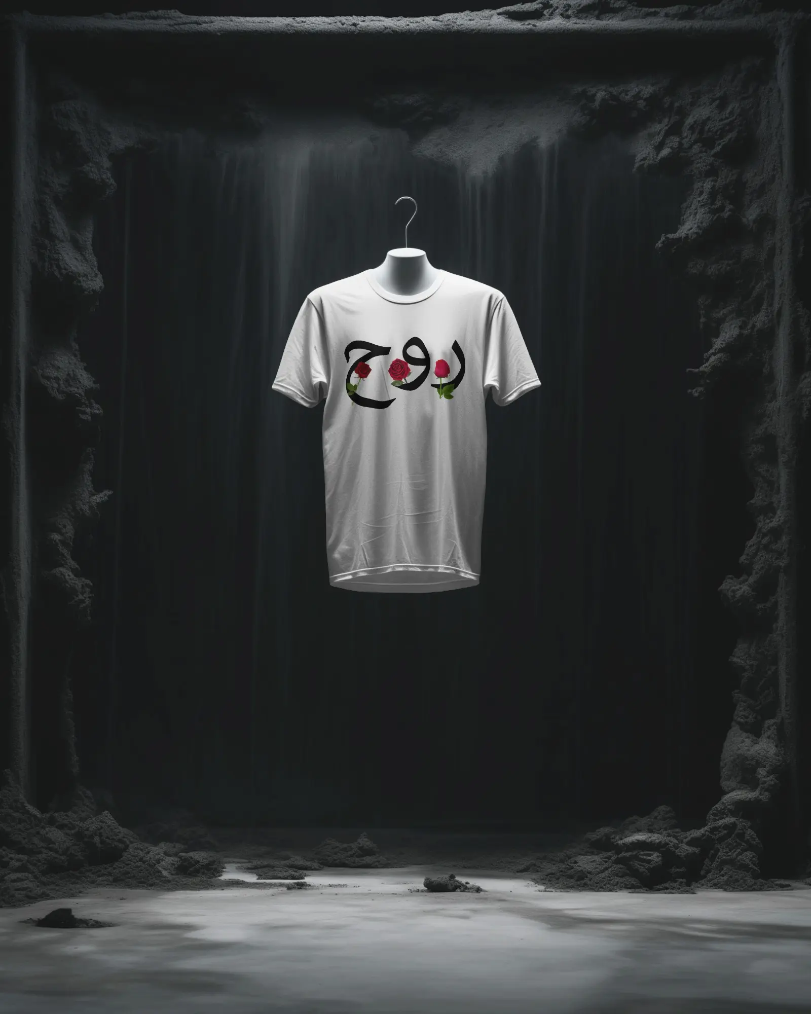 Ruh Soul Short Sleeves Shirt — Arabic روح calligraphy with red rose illustration Islamic tee