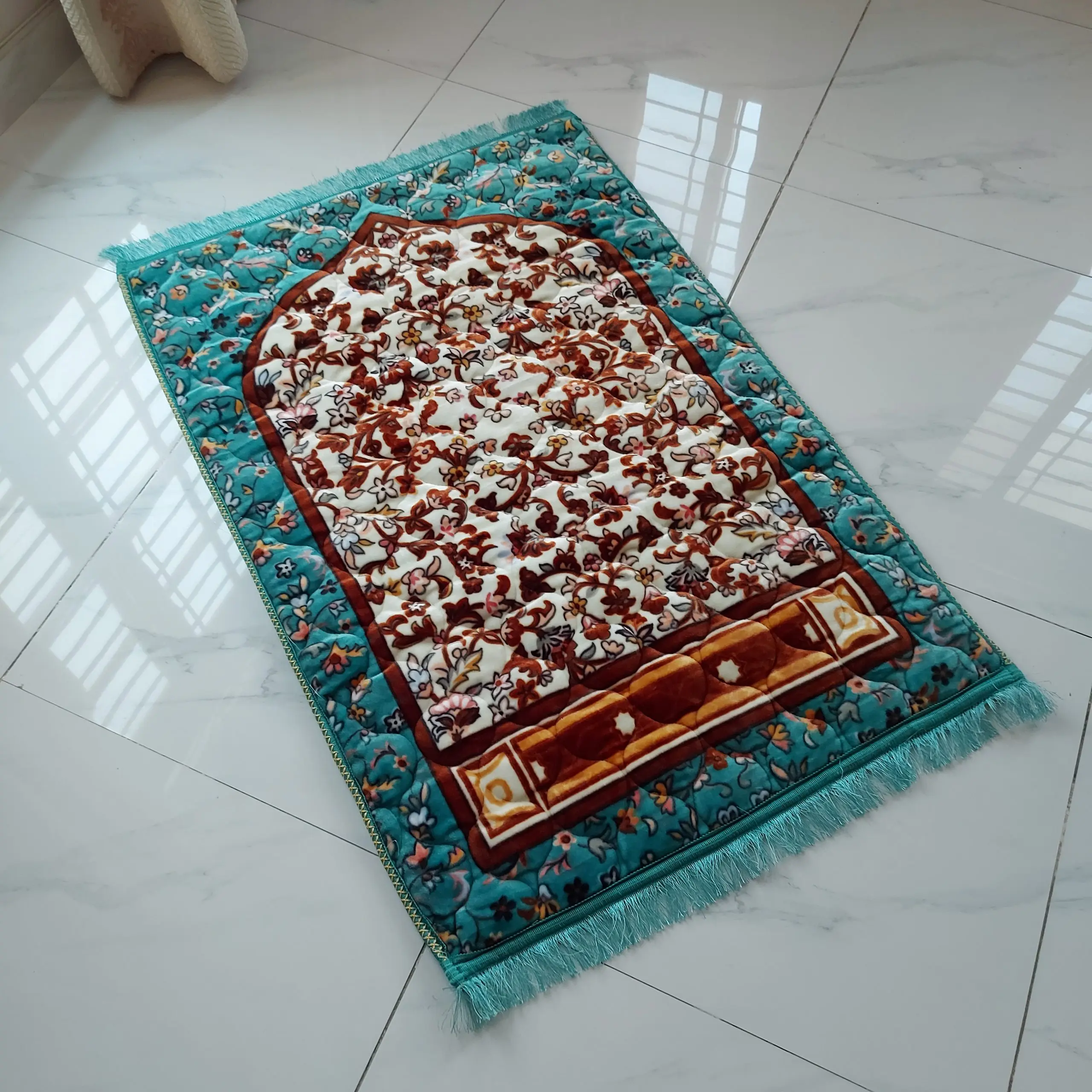 Handmade Prayer Rug/Mat - Floral Teal - Image 2