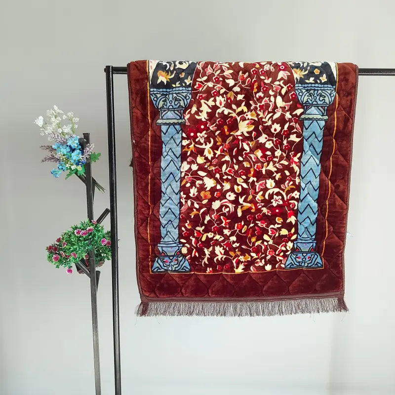 Handmade Prayer Rug/Mat - Floral Maroon