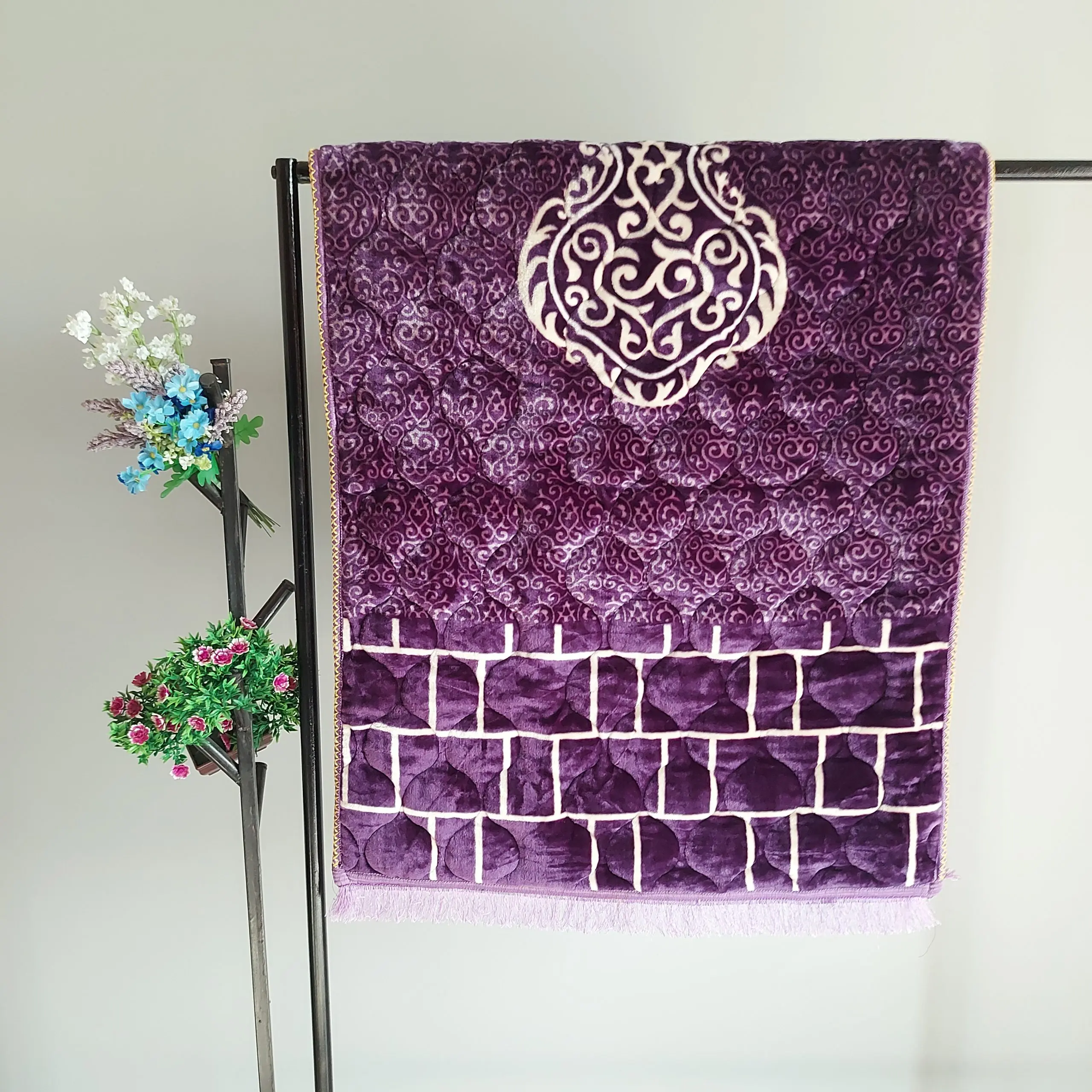 Handmade Prayer Rug/Mat - Minimal Purple Ghilaf-e-Kaaba