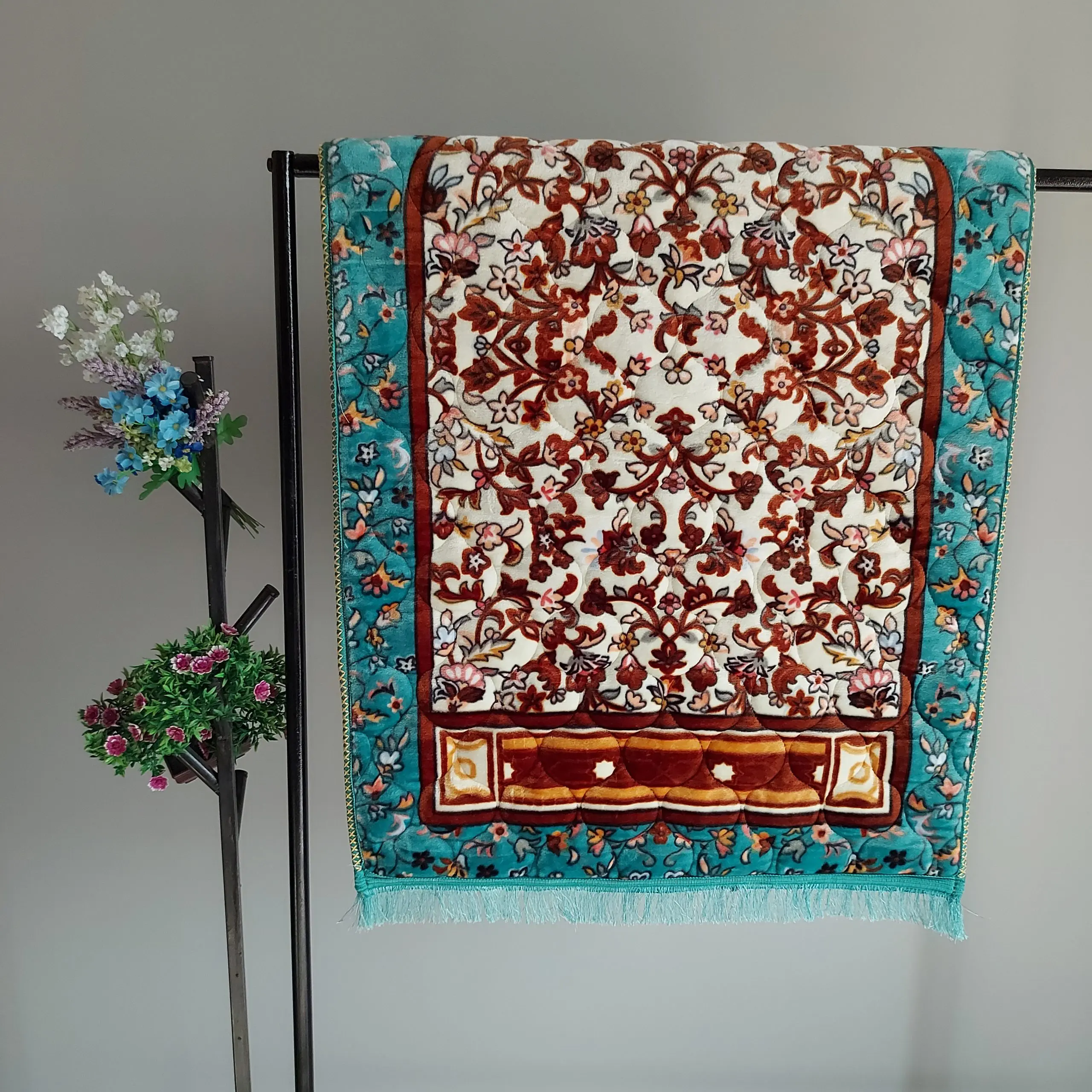 Handmade Prayer Rug/Mat - Floral Teal