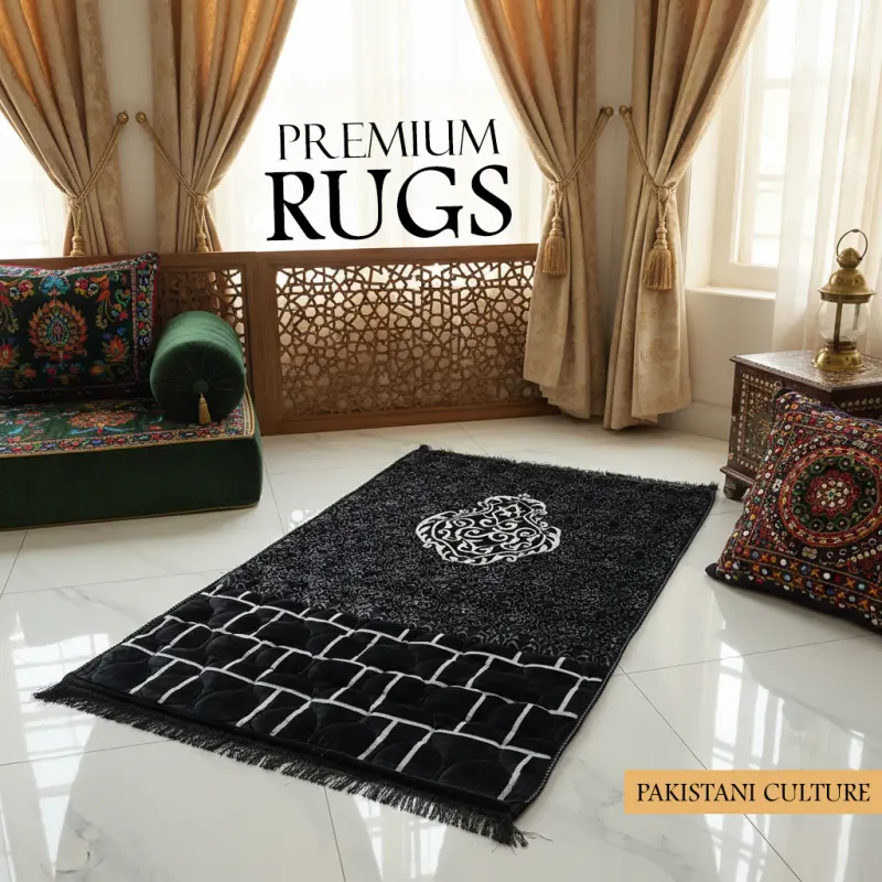 Handmade Prayer Rug/Mat - Minimal Black Ghilaf-e-Kaaba