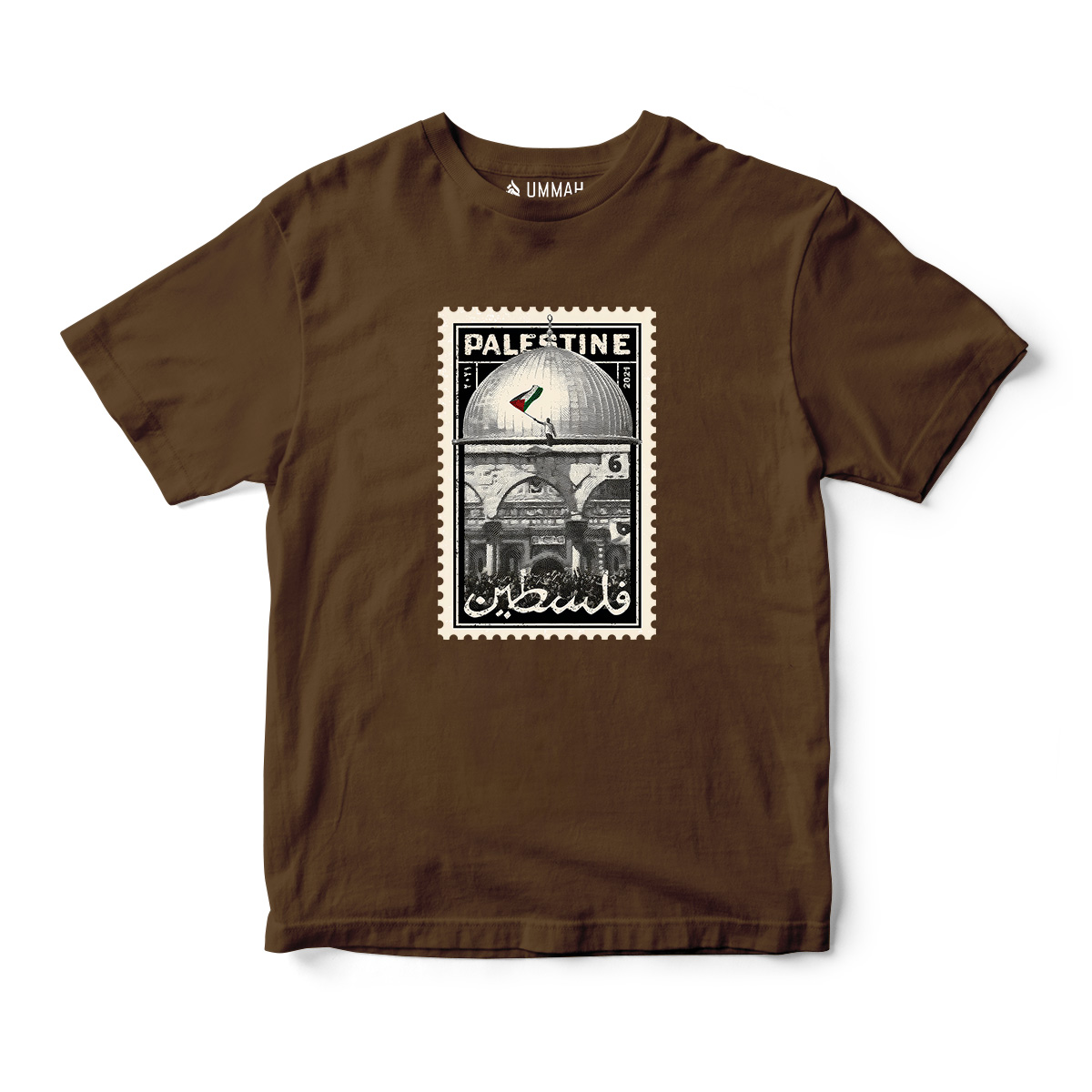 Palestine Arabic Stamp Short Sleeves T-Shirt - Image 3