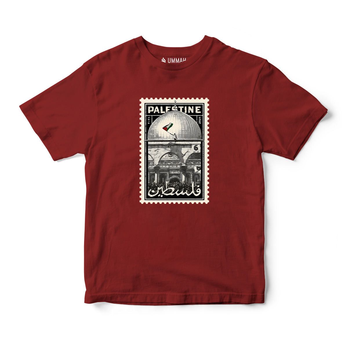 Palestine Arabic Stamp Short Sleeves T-Shirt - Image 5