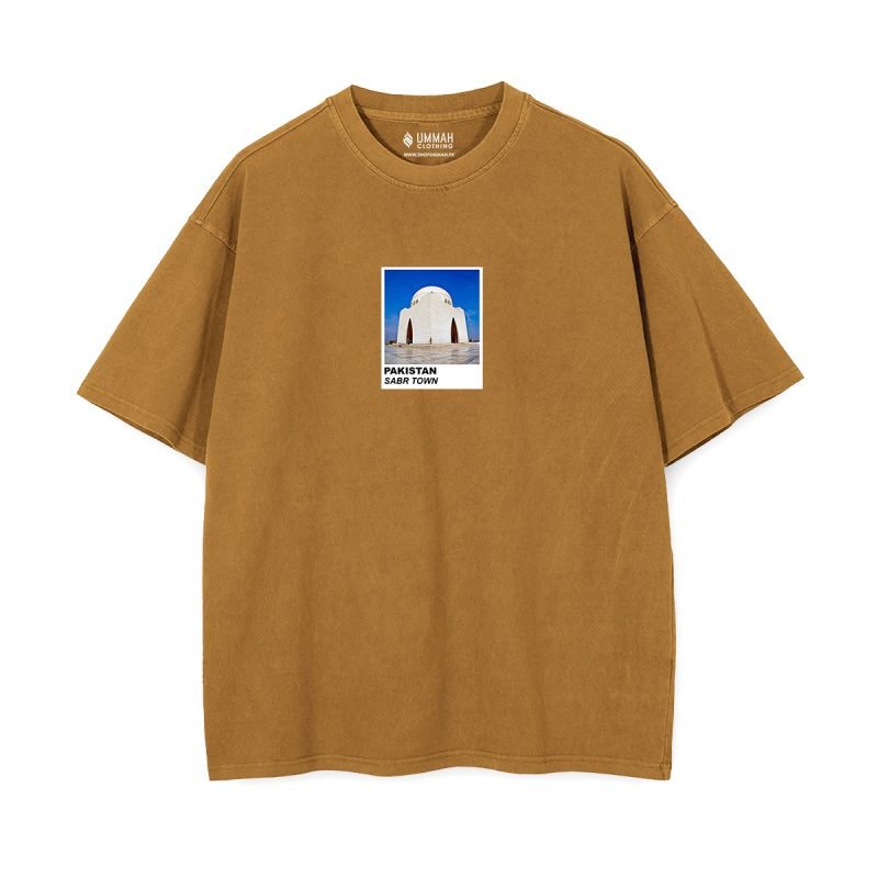 Sabr Town Karachi Oversized T-Shirt in black — Mazar-e-Quaid Polaroid print Pakistan graphic tee", "Sabr Town Karachi Oversized T-Shirt in olive